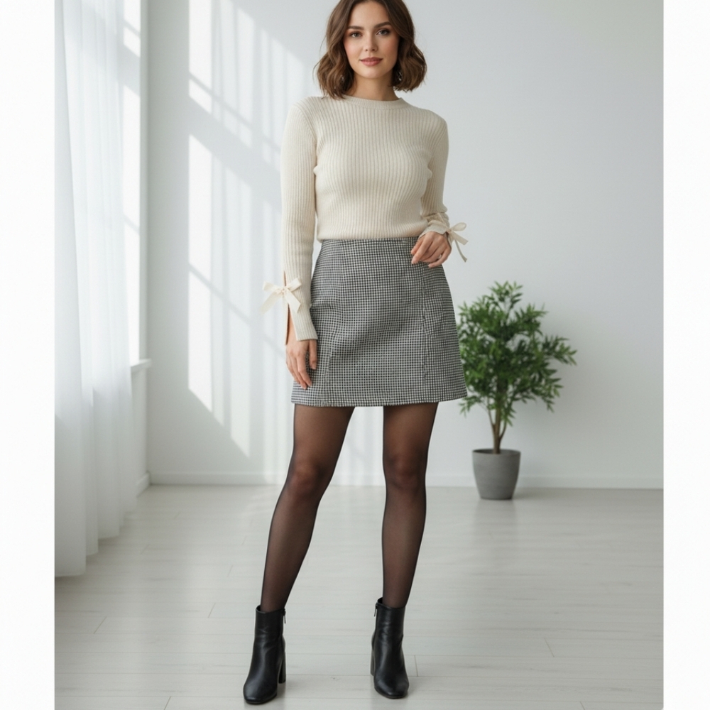 Cupio Cream Sweater Bell and Ribbon Sleeves